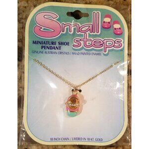 Baby Girl Shoe Pendant 18" Necklace Genuine Austrian Crystals Handpainted Enamel